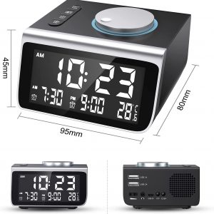 Digital Alarm Clock Radio - 0-100% Dimmer, Dual Alarm with Weekday/Weekend Mode, 6 Sounds Adjustable Volume, FM Radio w/ Sleep Timer, Snooze, 2 USB Charging Ports, Thermometer, Battery Backup